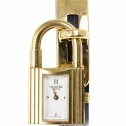 Hermes White Stainless Steel Black Kelly Women's Wristwatch 20MM For Women