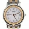 Hermes White Gold & Steel Clipper PM Women's Wristwatch 24MM For Women -Deals Hermes Store luxury women hermes used watches p17182 001