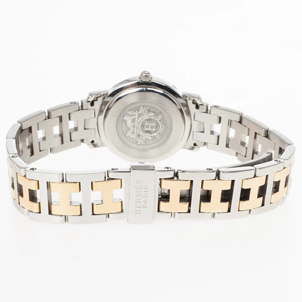 Hermes White Gold & Steel Clipper PM Women's Wristwatch 24MM For Women 6 Hermes White Gold & Steel Clipper PM Women's Wristwatch 24MM For Women - Image 4