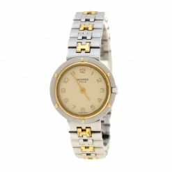 Hermes Beige Two-Tone Stainless Steel Clipper Women's Wristwatch 24 Mm For Women