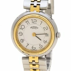 Hermes White Gold Plated And Stainless Steel Clipper Women's Wristwatch 25 Mm For Women -Deals Hermes Store luxury women hermes used watches p185569 004