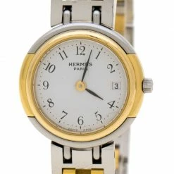 Hermes White Gold Plated And Stainless Steel Windsor 62.03 Women's Wristwatch 24 Mm For Women -Deals Hermes Store luxury women hermes used watches p185590 004