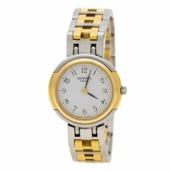 Hermes White Gold Plated And Stainless Steel Windsor 62.03 Women's Wristwatch 24 Mm For Women