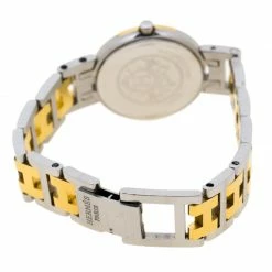 Hermes White Gold Plated And Stainless Steel Windsor 62.03 Women's Wristwatch 24 Mm For Women -Deals Hermes Store luxury women hermes used watches p185590 007