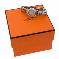 Hermes Pink Stainless Steel Clipper CL4.210 Women's Wristwatch 24MM For Women -Deals Hermes Store luxury women hermes used watches p195245 008
