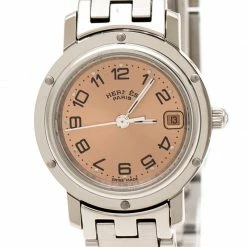 Hermes Peach Stainless Steel Clipper CL4.210 Women's Wristwatch 24 Mm For Women -Deals Hermes Store luxury women hermes used watches p201779 1560678962 006