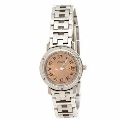 Hermes Peach Stainless Steel Clipper CL4.210 Women's Wristwatch 24 Mm For Women