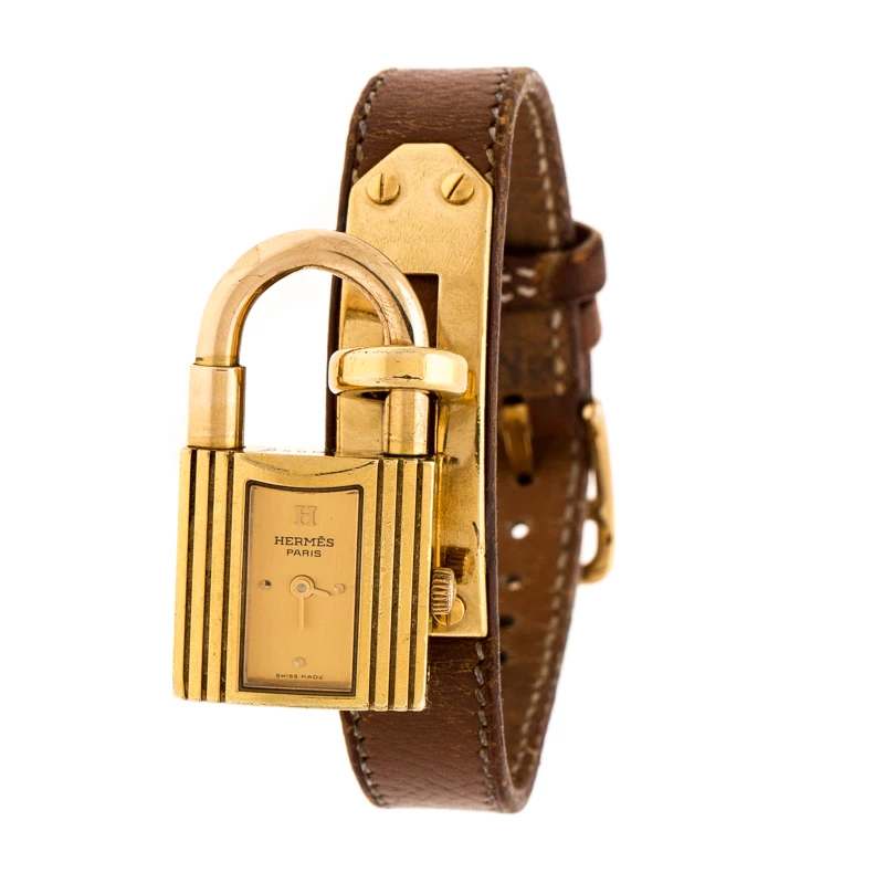 Hermes Gold Plated Kelly KE1.201 Women's Wristwatch 20 Mm For Women 3 Hermes Gold Plated Kelly KE1.201 Women's Wristwatch 20 Mm For Women
