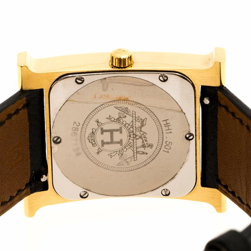 Hermes Yellow Gold Plated Stainless Steel Heure H Women's Wristwatch 26 Mm For Women 6 Hermes Yellow Gold Plated Stainless Steel Heure H Women's Wristwatch 26 Mm For Women - Image 4
