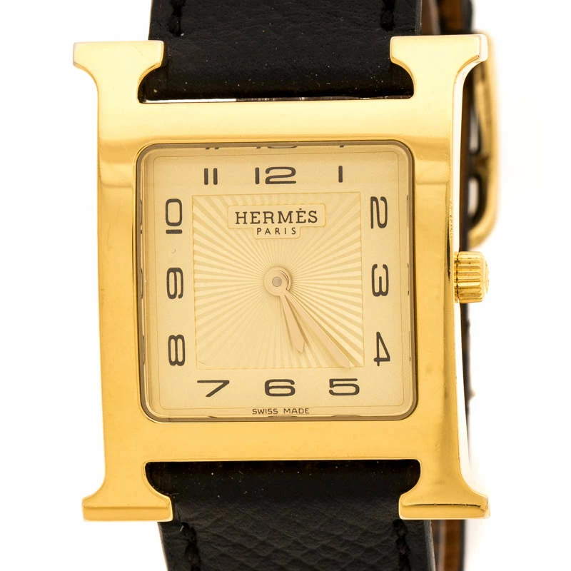 Hermes Yellow Gold Plated Stainless Steel Heure H Women's Wristwatch 26 Mm For Women 5 Hermes Yellow Gold Plated Stainless Steel Heure H Women's Wristwatch 26 Mm For Women - Image 3
