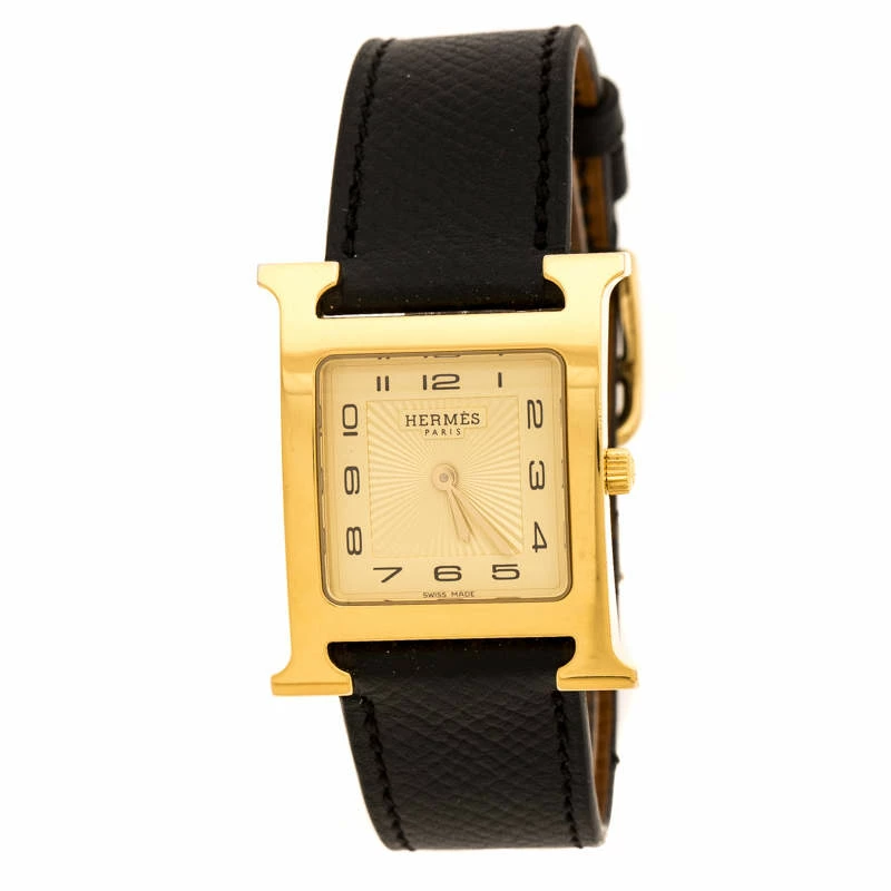 Hermes Yellow Gold Plated Stainless Steel Heure H Women's Wristwatch 26 Mm For Women 3 Hermes Yellow Gold Plated Stainless Steel Heure H Women's Wristwatch 26 Mm For Women