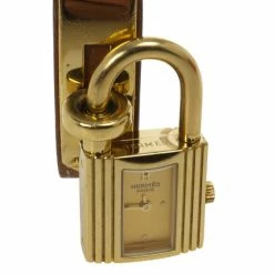 Hermes Brown Gold Plated SS Leather Womens Wristwatch 20 MM For Women