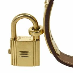 Hermes Brown Gold Plated SS Leather Womens Wristwatch 20 MM For Women -Deals Hermes Store luxury women hermes used watches p25585 005