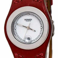 Hermes White Stainless Steel Red Leather Harnais HA3.210 Women's Wristwatch 27.50 Cm For Women 12 Hermes White Stainless Steel Red Leather Harnais HA3.210 Women's Wristwatch 27.50 Cm For Women -Deals Hermes Store luxury women hermes used watches p261696 006