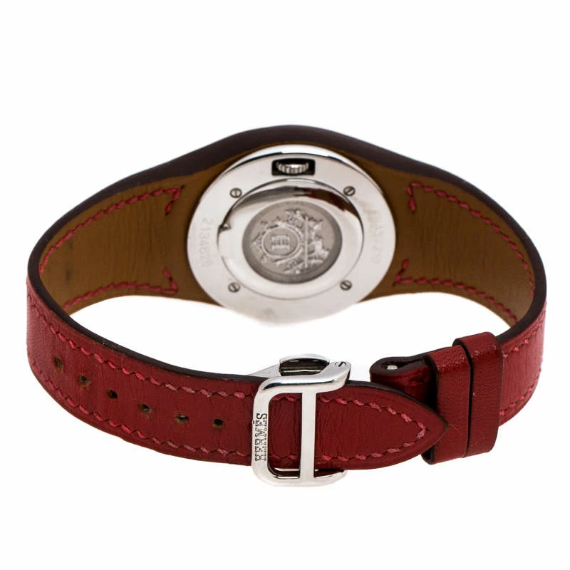 Hermes White Stainless Steel Red Leather Harnais HA3.210 Women's Wristwatch 27.50 Cm For Women 7 Hermes White Stainless Steel Red Leather Harnais HA3.210 Women's Wristwatch 27.50 Cm For Women - Image 5