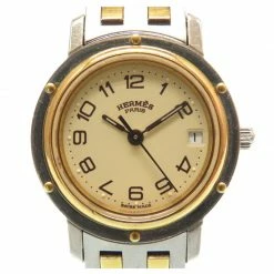 Hermes Gold And Stainless Steel Clipper Quartz Cl 3.240 Analog Women's Wristwatch 24MM For Women