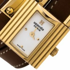 Hermes White Dial Yellow Gold Plated Kelly KE1.201 Women's Wristwatch 20 Mm For Women -Deals Hermes Store luxury women hermes used watches p279620 007