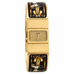 Hermes Gold Plated Stainless Steel Loquet L01.201 Women's Wristwatch 19 Mm For Women