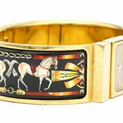 Hermes Champagne Gold Plated Stainless Steel Loque Quartz LO1.201 Women's Wristwatch 20 MM For Women -Deals Hermes Store luxury women hermes used watches p321136 003