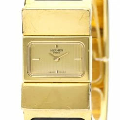 Hermes Champagne Gold Plated Stainless Steel Loque Quartz LO1.201 Women's Wristwatch 20 MM For Women