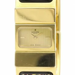 Hermes Champagne Gold Plated Stainless Steel Loquet Quartz LO1.201 Women's Wristwatch 20 MM For Women