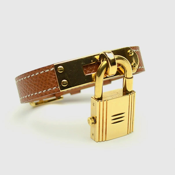 Hermes Brown Gold Plated Leather Kelly Womens Wristwatch 20 MM For Women 6 Hermes Brown Gold Plated Leather Kelly Womens Wristwatch 20 MM For Women - Image 4