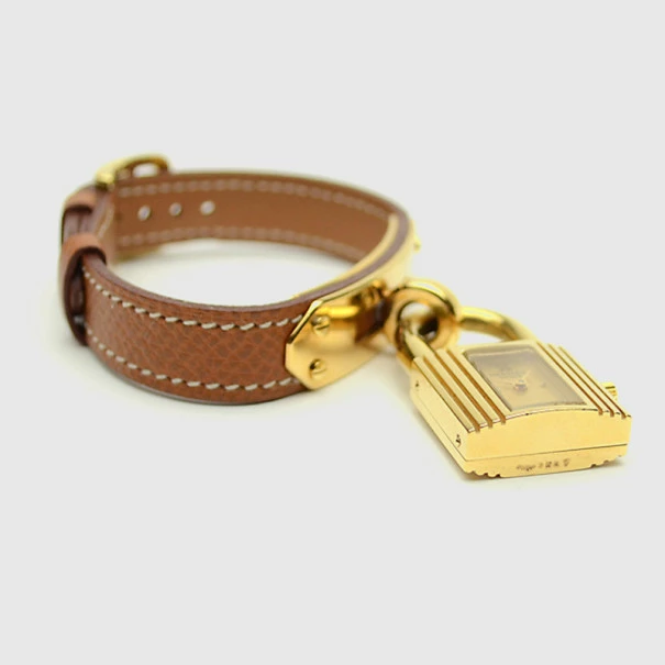 Hermes Brown Gold Plated Leather Kelly Womens Wristwatch 20 MM For Women 7 Hermes Brown Gold Plated Leather Kelly Womens Wristwatch 20 MM For Women - Image 5