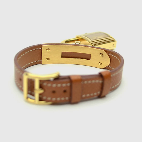 Hermes Brown Gold Plated Leather Kelly Womens Wristwatch 20 MM For Women 9 Hermes Brown Gold Plated Leather Kelly Womens Wristwatch 20 MM For Women - Image 7