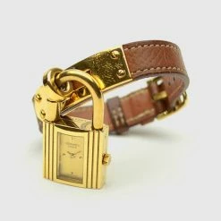 Hermes Gold Brown Leather Kelly Womens Wristwatch 20 MM For Women -Deals Hermes Store luxury women hermes used watches p35186 003
