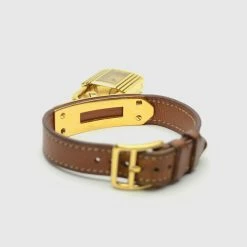 Hermes Gold Brown Leather Kelly Womens Wristwatch 20 MM For Women -Deals Hermes Store luxury women hermes used watches p35186 007