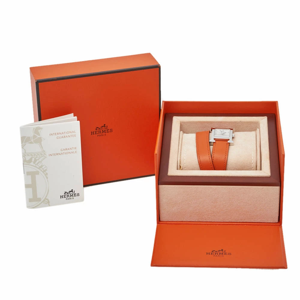 Hermes Silver Stainless Steel Leather Wrap Heure H HH1.210 Women's Wristwatch 21 Mm For Women 10 Hermes Silver Stainless Steel Leather Wrap Heure H HH1.210 Women's Wristwatch 21 Mm For Women - Image 8