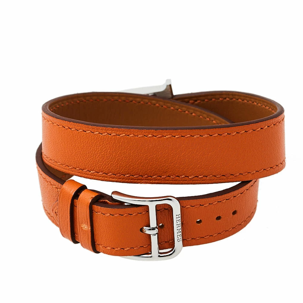 Hermes Silver Stainless Steel Leather Wrap Heure H HH1.210 Women's Wristwatch 21 Mm For Women 7 Hermes Silver Stainless Steel Leather Wrap Heure H HH1.210 Women's Wristwatch 21 Mm For Women - Image 5