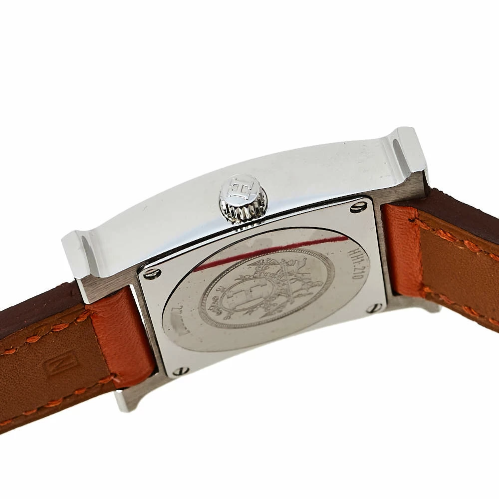 Hermes Silver Stainless Steel Leather Wrap Heure H HH1.210 Women's Wristwatch 21 Mm For Women 8 Hermes Silver Stainless Steel Leather Wrap Heure H HH1.210 Women's Wristwatch 21 Mm For Women - Image 6