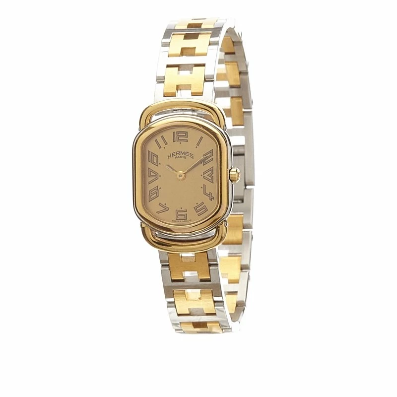 Hermes Gold Stainless Steel Gold Toned Rallye RA1.240 Women's Wristwatch 20MM For Women 4 Hermes Gold Stainless Steel Gold Toned Rallye RA1.240 Women's Wristwatch 20MM For Women - Image 2