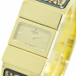 Hermes Gold Gold-Plated Stainless Steel Loquet Women's Wristwatch 20MM For Women -Deals Hermes Store luxury women hermes used watches p43890 004
