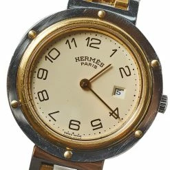 Hermes Cream Two-Tone Stainless Steel Clipper Women's Wristwatch 30 Mm For Women -Deals Hermes Store luxury women hermes used watches p446153 007