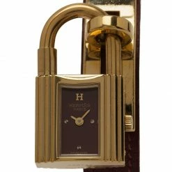 Hermes Burgundy Gold-Plated Stainless Steel Kelly Women's Wristwatch 20MM For Women