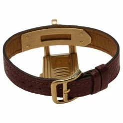 Hermes Burgundy Gold-Plated Stainless Steel Kelly Women's Wristwatch 20MM For Women -Deals Hermes Store luxury women hermes used watches p47218 005