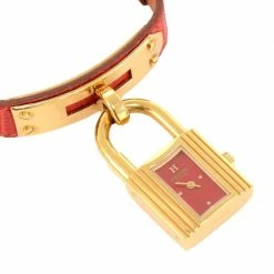 Hermes Red Gold-Plated Stainless Steel Kelly Women's Wristwatch 20MM For Women -Deals Hermes Store luxury women hermes used watches p49170 002