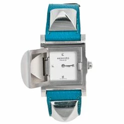 Hermes Silver Stainless Steel Leather Medor Me2.210 Women's Wristwatch 23 Mm For Women -Deals Hermes Store luxury women hermes used watches p491893 005