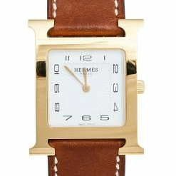 Hermes White Gold Plated Stainless Steel Leather Heure H HH1.501 Women's Wristwatch 26 Mm For Women -Deals Hermes Store luxury women hermes used watches p495840 005