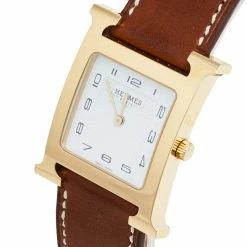 Hermes White Gold Plated Stainless Steel Leather Heure H HH1.501 Women's Wristwatch 26 Mm For Women -Deals Hermes Store luxury women hermes used watches p495840 007