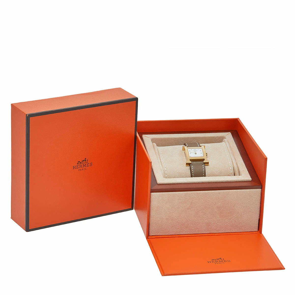 Hermes White Yellow Gold Plated Stainless Steel Leather Heure H HH1201 Women's Wristwatch 21 Mm For Women 11 Hermes White Yellow Gold Plated Stainless Steel Leather Heure H HH1201 Women's Wristwatch 21 Mm For Women - Image 9