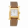 Hermes White Yellow Gold Plated Stainless Steel Leather Heure H HH1201 Women's Wristwatch 21 Mm For Women -Deals Hermes Store luxury women hermes used watches p496708 004