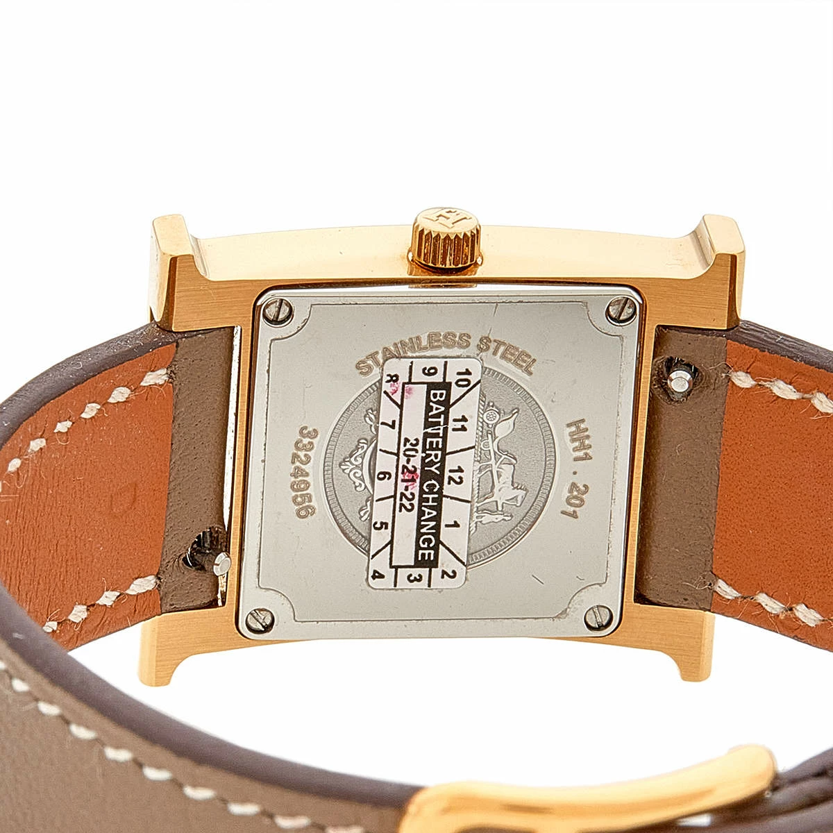 Hermes White Yellow Gold Plated Stainless Steel Leather Heure H HH1201 Women's Wristwatch 21 Mm For Women 6 Hermes White Yellow Gold Plated Stainless Steel Leather Heure H HH1201 Women's Wristwatch 21 Mm For Women - Image 4