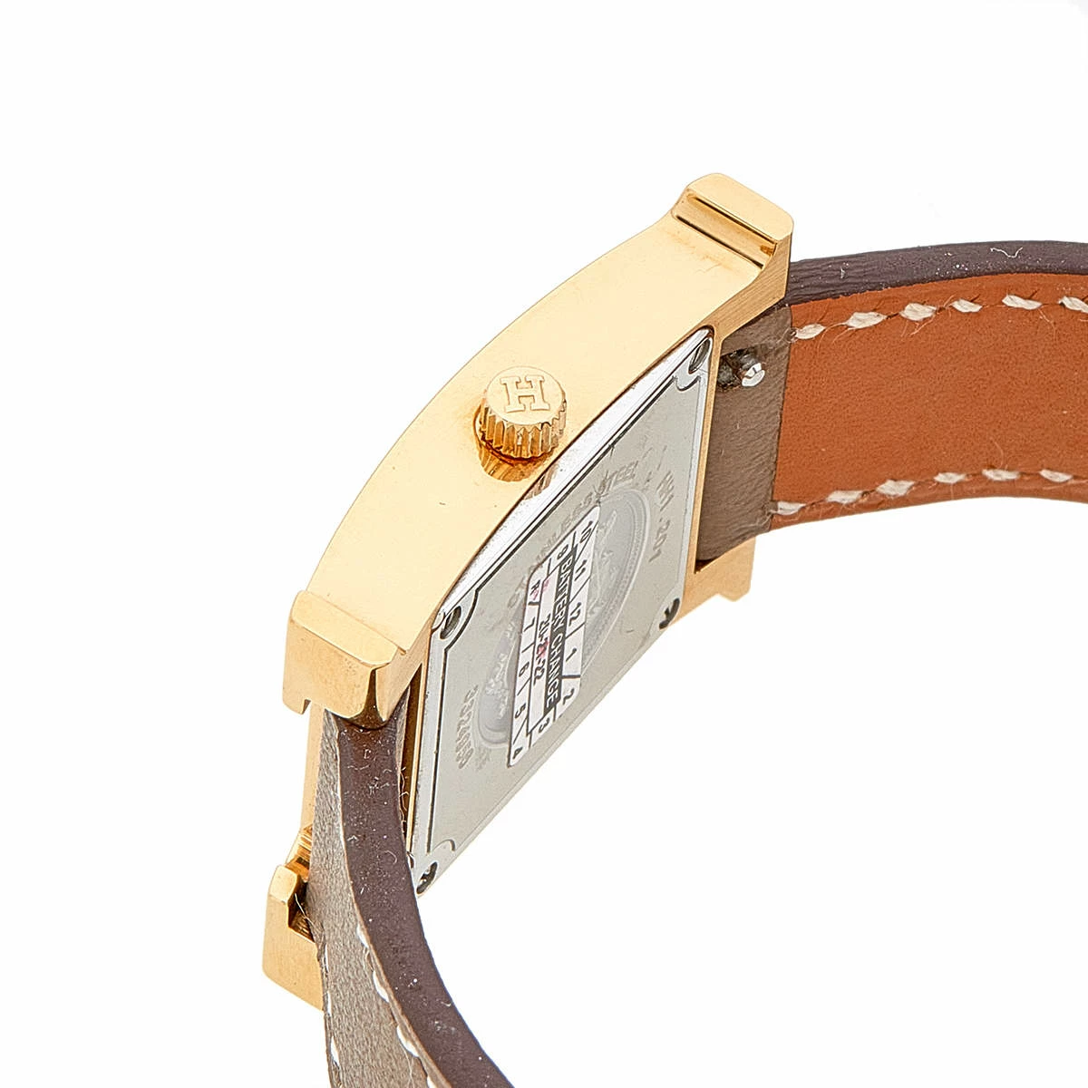 Hermes White Yellow Gold Plated Stainless Steel Leather Heure H HH1201 Women's Wristwatch 21 Mm For Women 8 Hermes White Yellow Gold Plated Stainless Steel Leather Heure H HH1201 Women's Wristwatch 21 Mm For Women - Image 6