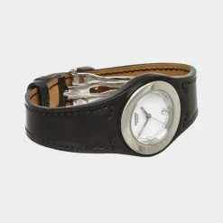 Hermes Stainless Steel Black Leather Harnais Watch For Women 13 Hermes Stainless Steel Black Leather Harnais Watch For Women -Deals Hermes Store luxury women hermes used watches p521460 002