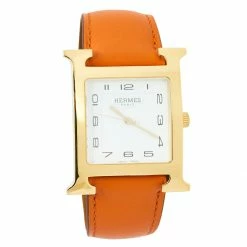 Hermes White Gold Plated Stainless Steel Heure H GM HH1.801 Women's Wristwatch 30 MM For Women