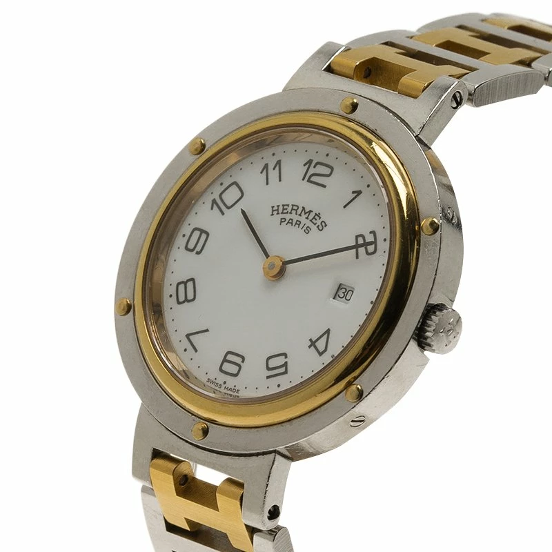 Hermes White Gold-Plated Stainless Steel Clipper Women's Wristwatch 30MM For Women 4 Hermes White Gold-Plated Stainless Steel Clipper Women's Wristwatch 30MM For Women - Image 2