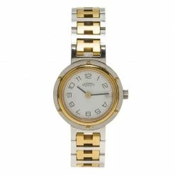 Hermes White Gold-Plated Stainless Steel Clipper Women's Wristwatch 24MM For Women